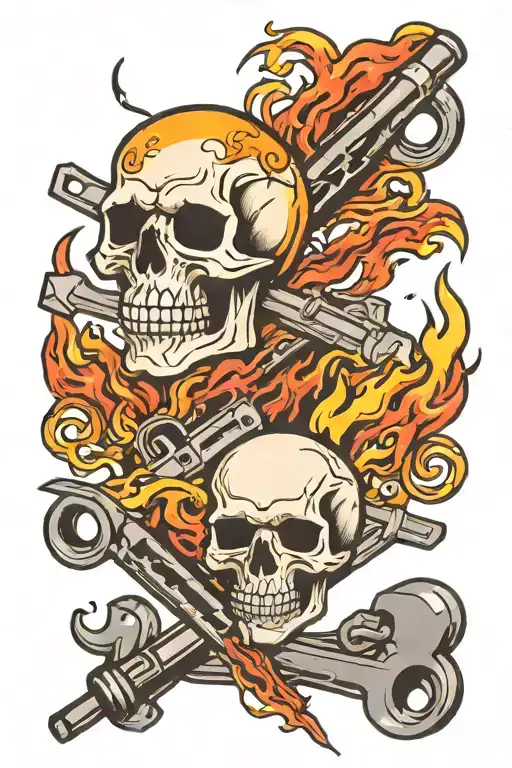 Piston And Connecting Rod Crossed With A Skull And Flames