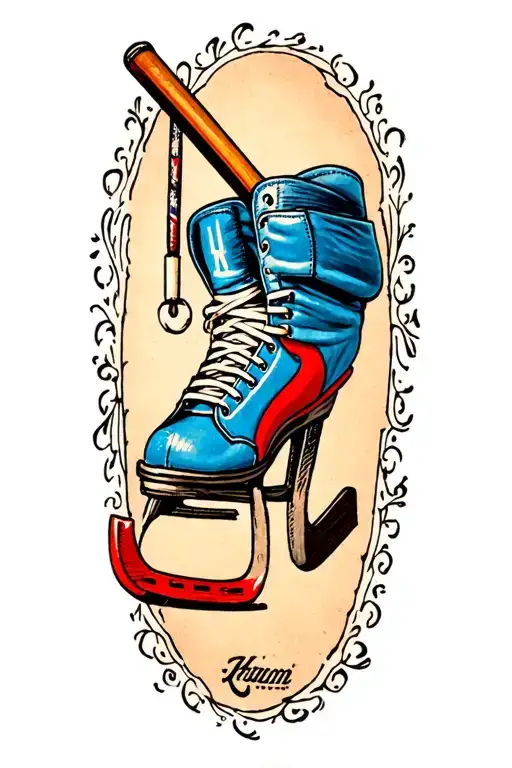 Hockey Skate Hanging From Hockey Stick