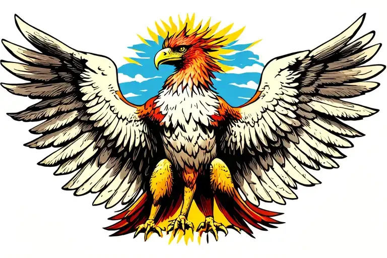 Front Facing Phoenix With Its Wings Spread Out