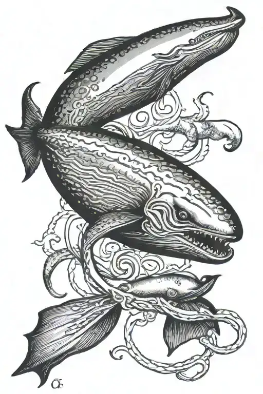 Sperm Whale Hunting A Squid Wrapped