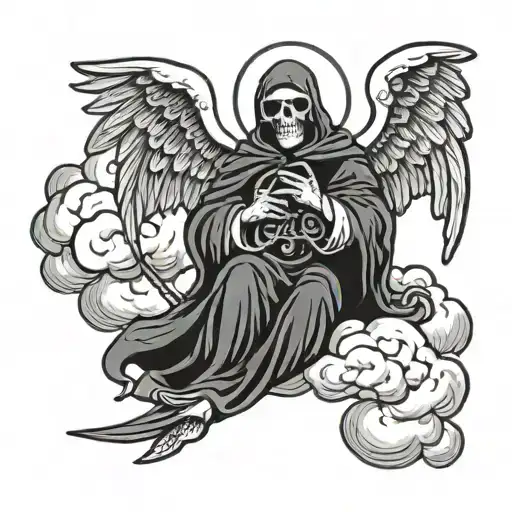 Angel On Top Of Cloud Grim Reaper On The Bottom