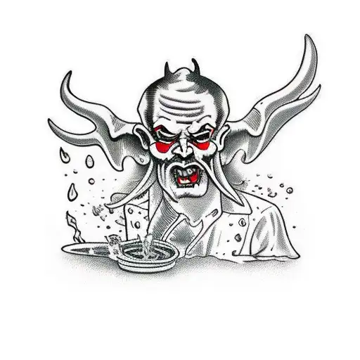 A Devil Pouring Whiskey To A Skull Cowboy