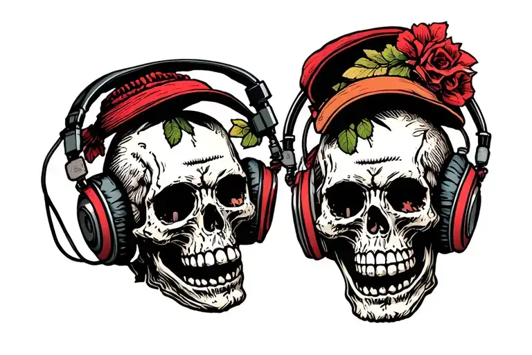 Funny Skull Wearing Headphones
