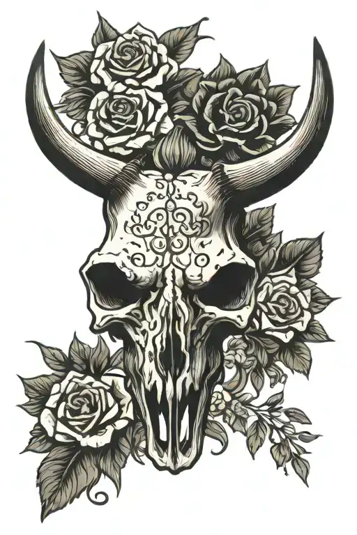 Longhorn Skull Surrounded By Flowers