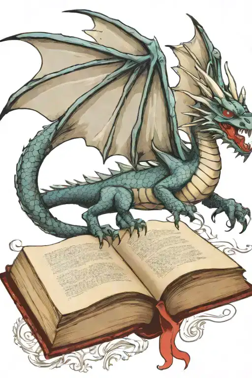 Dragon Flying Over A Book Style Illustration