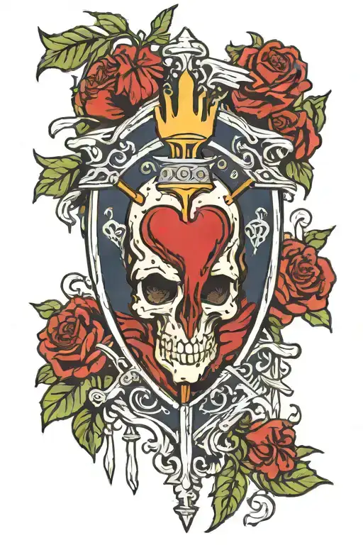 Sacred Heart Three Of Swords Blood Dripping Chalice Skull Base Leaf Accents