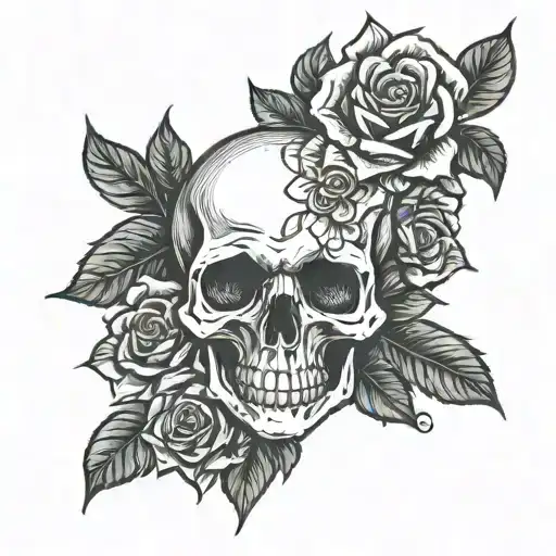Skull Surrounded By Roses Wrapped