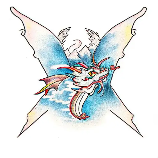 Dragon Flying Over Mountain With Waterfall