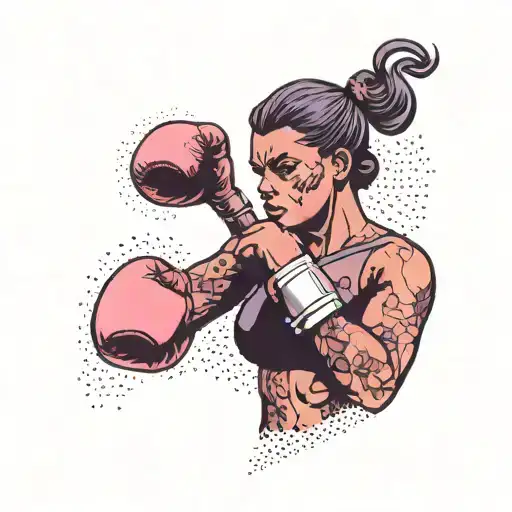 A Powerful Female Boxer Silhouette In Dotwork Style With Pink And Purple Accents