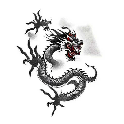 Chinese Dragon That Is Long That Can Be Use As Tattoo In The Legs