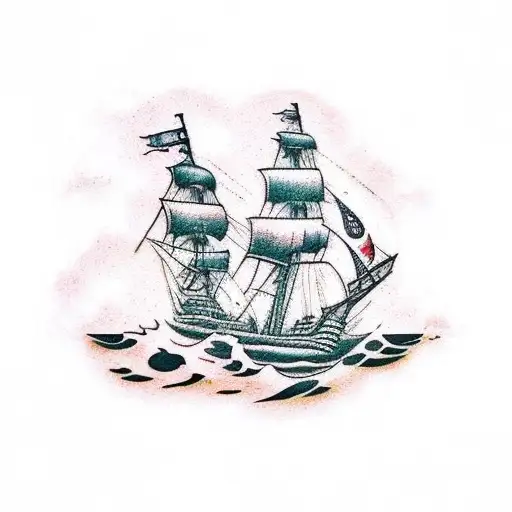 Pirate Ship Breaking Through A Wave