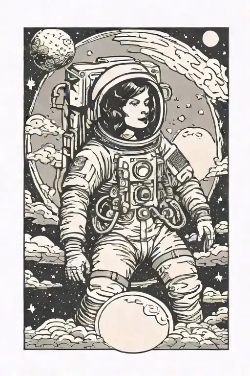 Astronaut Girl Looking Up At The Moon