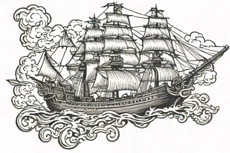 Cannons Firing From Pirate Ship Sailing