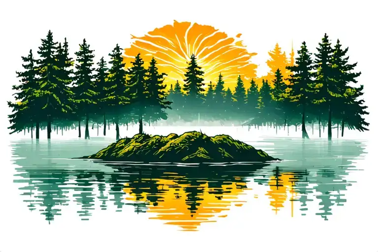 Treeline With Water Reflection