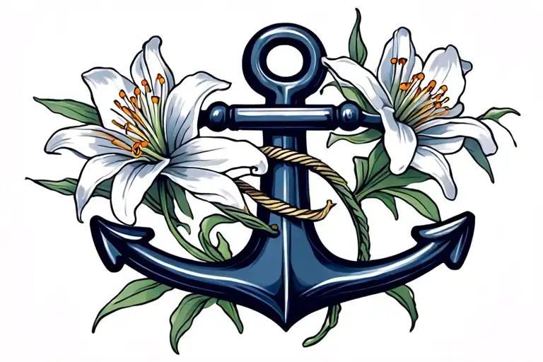 Navy Anchor With Tiger Lily Flowers