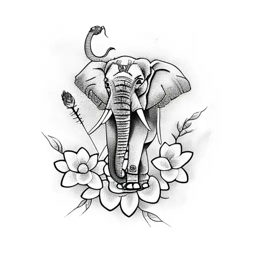 Elephant With Dok Koon Flowers