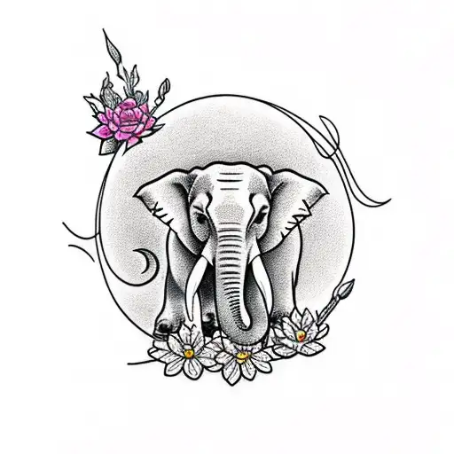 Thai Elephant With Dok Koon Flowers