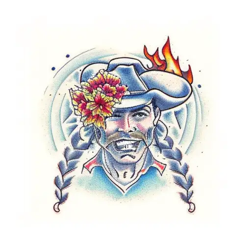 Cowboy With Burning Flowers