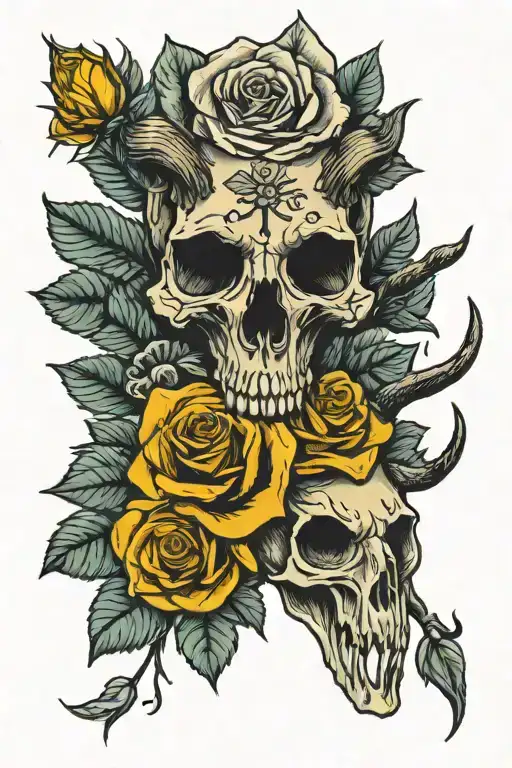 Yellow Roses With Deer Skull