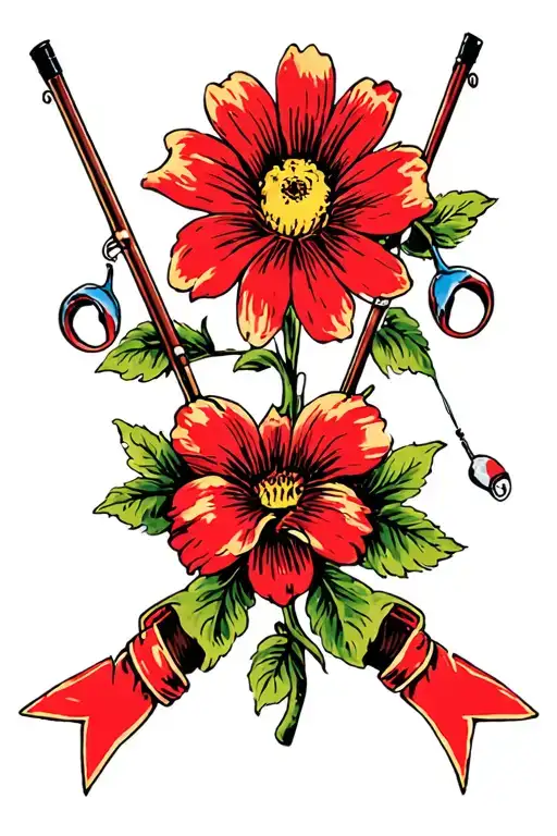 Down Syndrome Ribon 2 Fishing Poles And A Flower