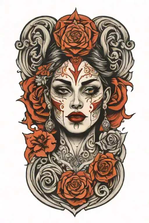 Bloody Head Of A Woman's Face