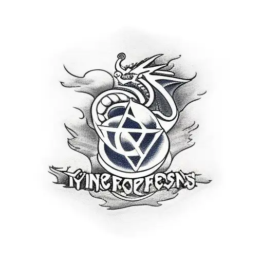 Engine Block With Dragon And Pistons Shotiing Flames