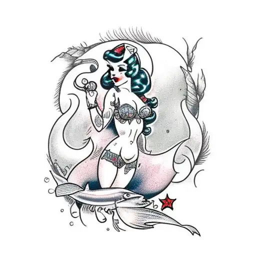 Brunette Pinup Mermaid