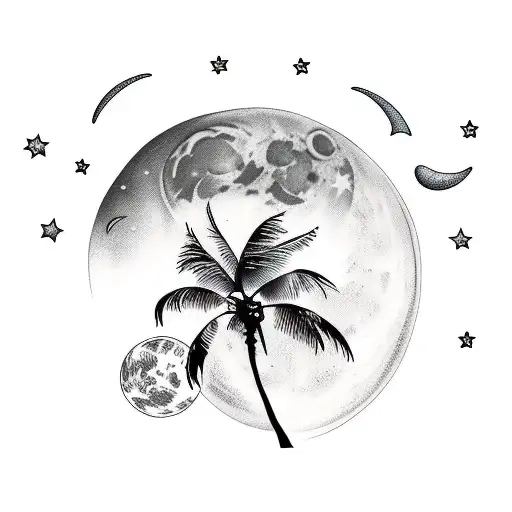 Moon Stars Beach Palmtrees Night