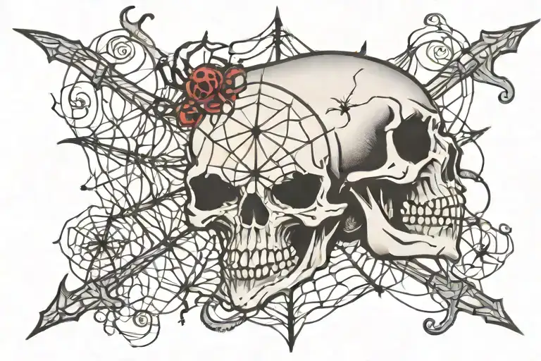 Skull And Spider Web Tattoo For Elbow
