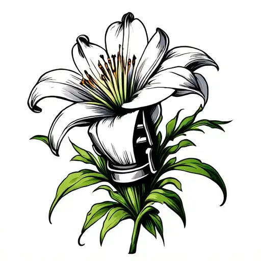 Medieval Gauntlet Holding A Lily Flower