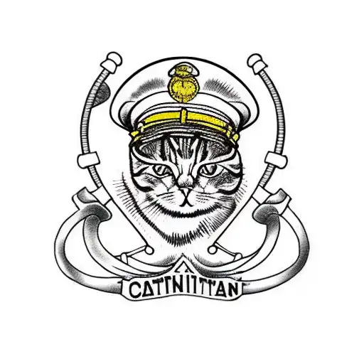 Cat Wearing A Ship Captain's Hat With A Ship's Wheel