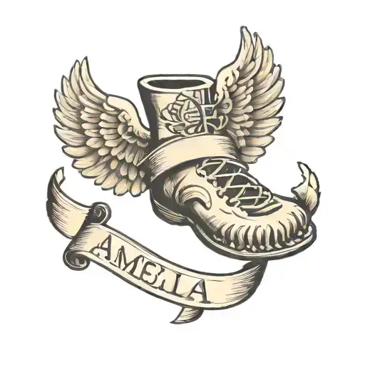 A Baby Foot Print Surrounded By Angel Wings With A Banner Saying Amelia On Top