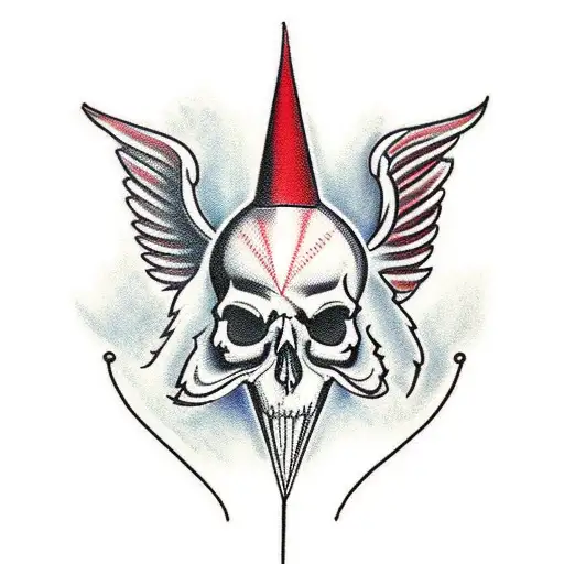 A New-school Tattoo Of A Cardinal Perched On A Skull With Wings