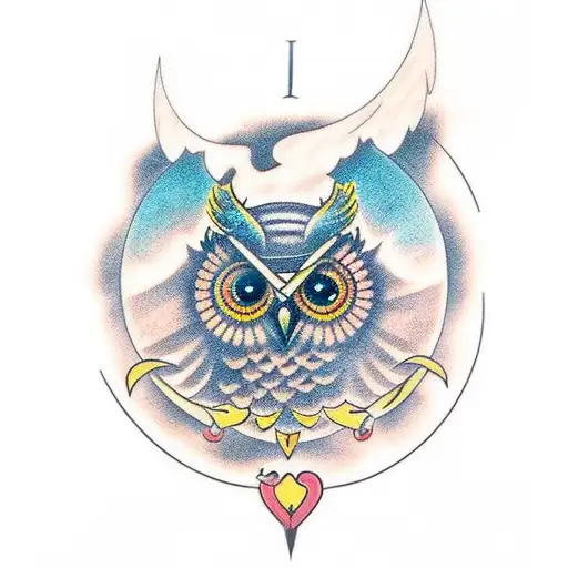 Owl And Clock And Montain