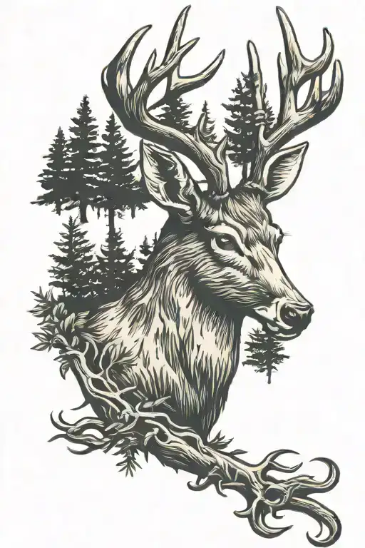 Deer Head With Trees