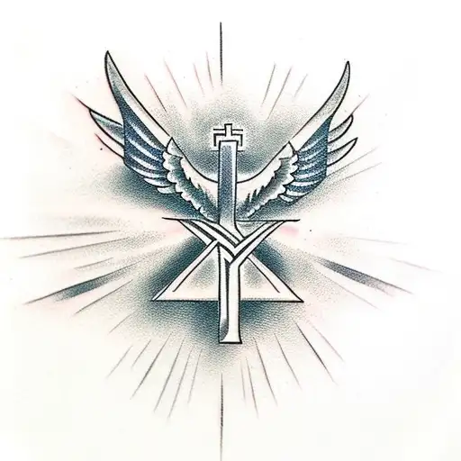 Christian Cross With Fallen Angel