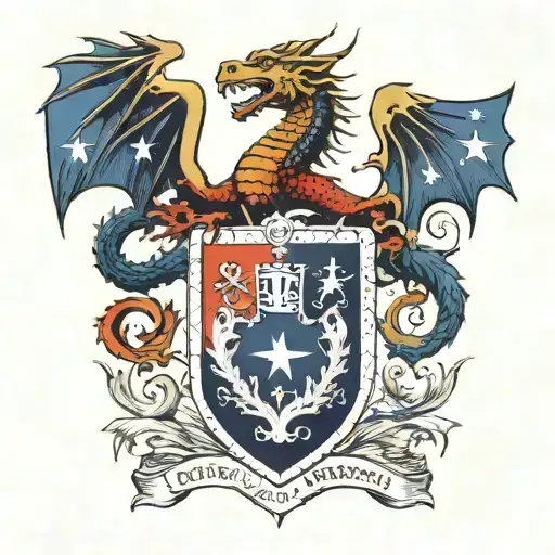 Coat Of Arms Of The Brussax Family With A Dragon And The Orion Constellation