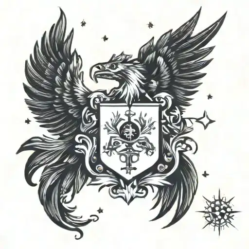 Brussax Family Coat Of Arms With A Phoenix And The Orion Constellation