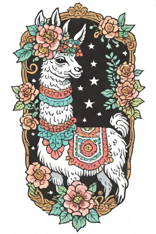 Colorful Llama With Flower Crown Knitting A Blanket