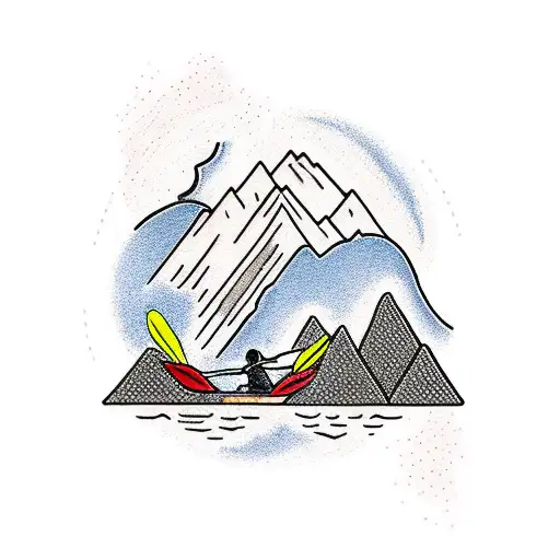 Kayaker Navigating Through A Labyrinth Of Mountain Peaks