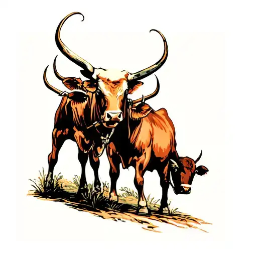 Two Oxen Pulling With A Yoke