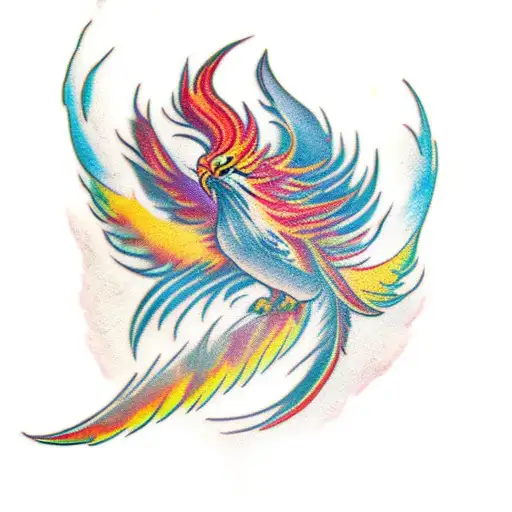 Colorful Phoenix With Long Feathers Tail