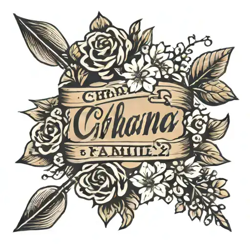 Cursive Ohana Means Family In Between A Arrow Going Wrapped With Flowers