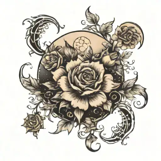 Witchy Moon And Flowers