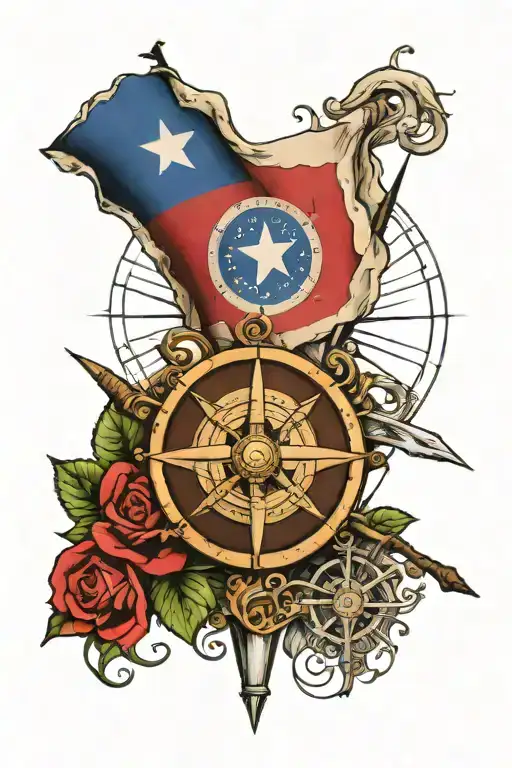 Flag Of Honduras On The Back And A Compass