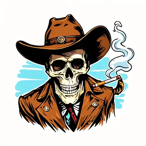 Cowboy Skull Smoking Cigarette
