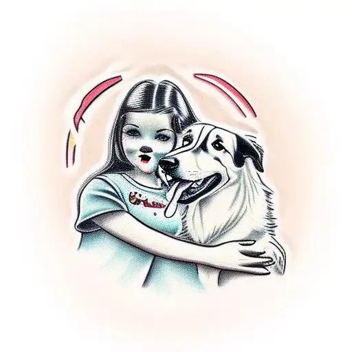 Girl Hugging Collie Dog