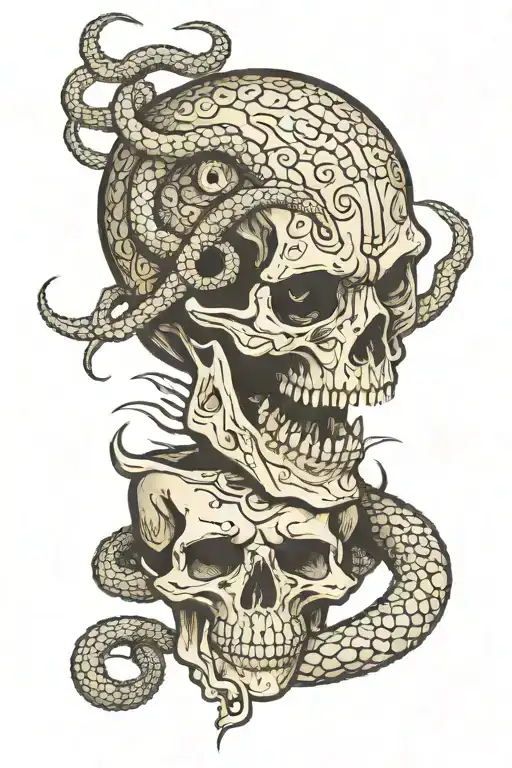 Viper Coiled Around Skull Dim Illuminated From Within