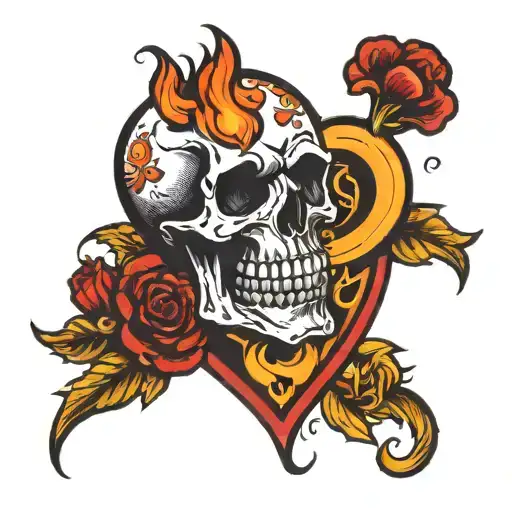 Skull And Flaming Heart