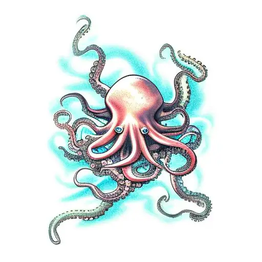 Octopus Tentacles Breaching Water Holding Trident